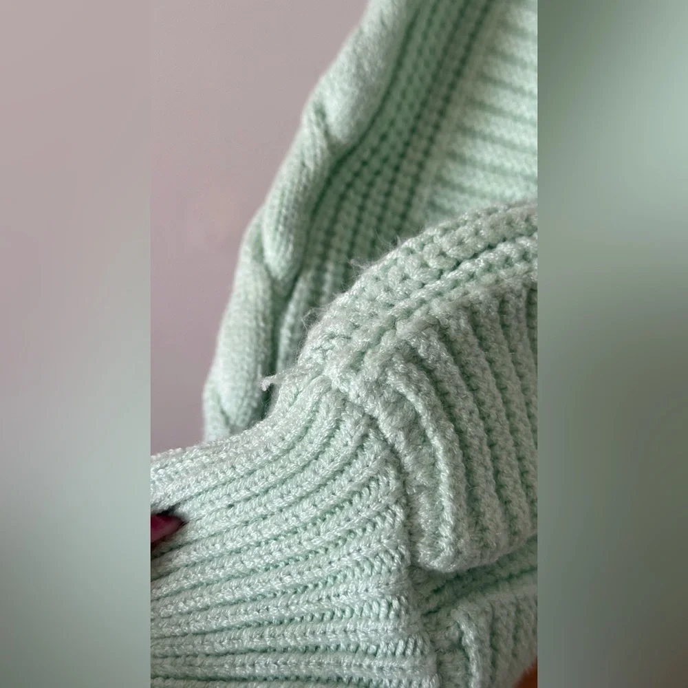 Mint Green Cable Knit Cardigan - Picture 5 of 7